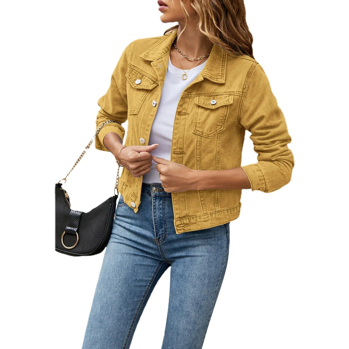 Chaqueta Vaquera Corta con Bolsillos para Mujer