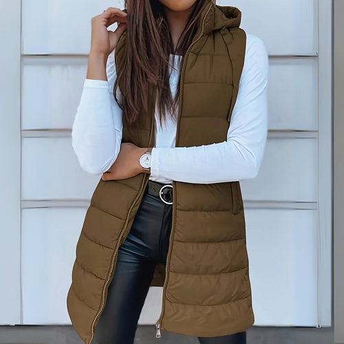Andrea | Chaleco Largo Acolchado Mujer Capucha