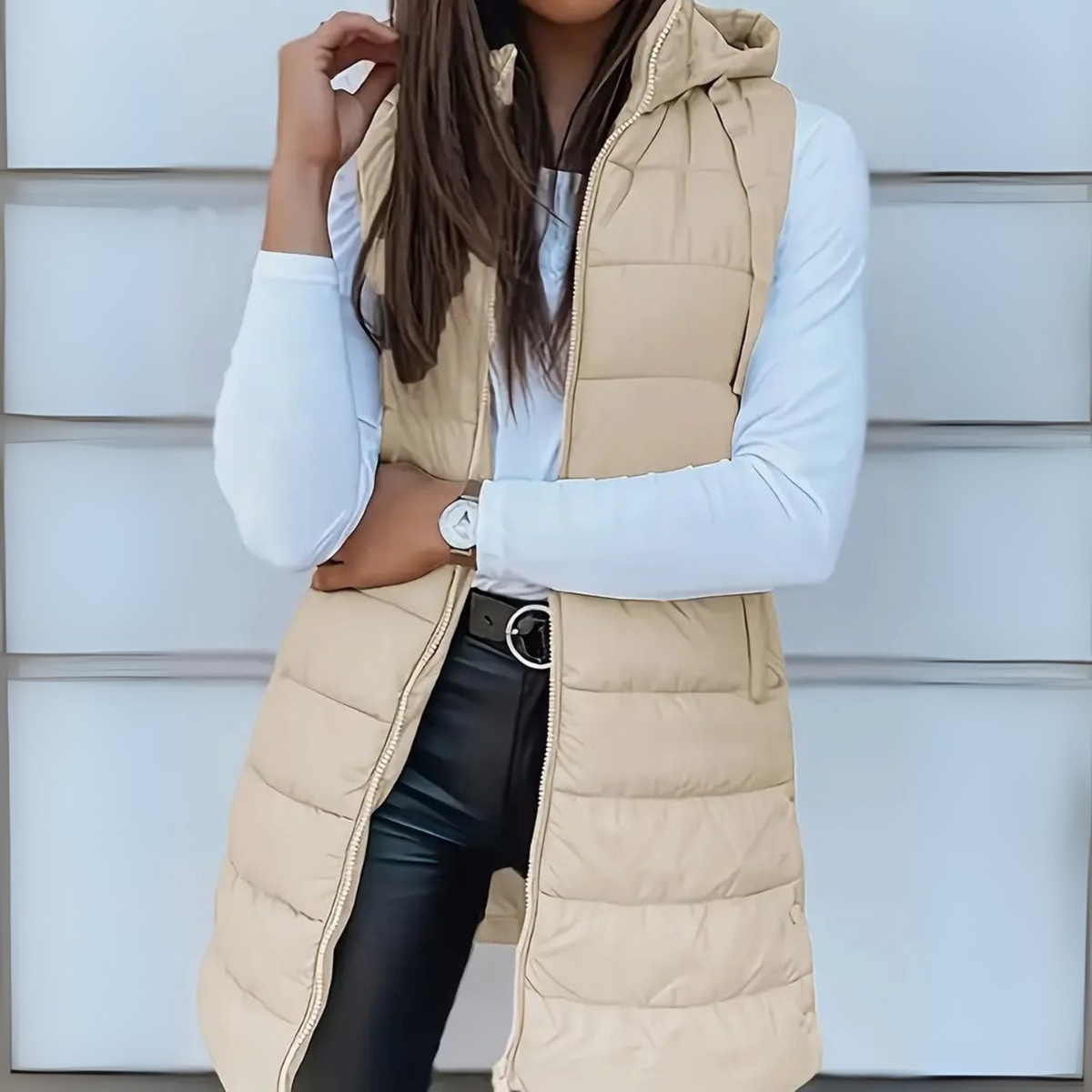 Andrea | Chaleco Largo Acolchado Mujer Capucha