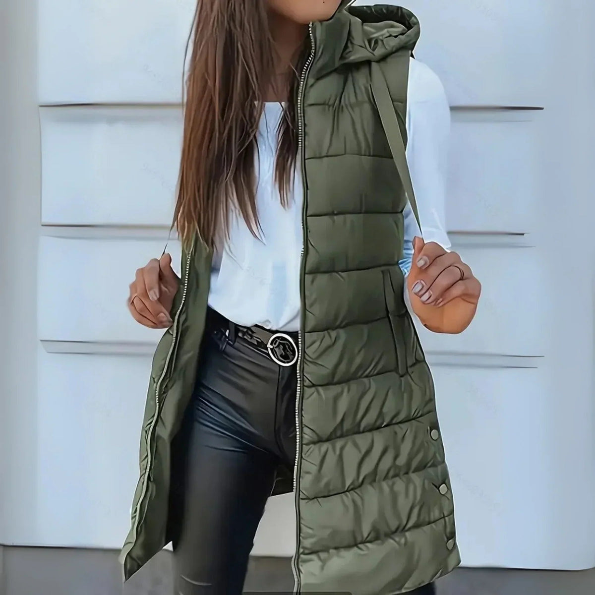 Andrea | Chaleco Largo Acolchado Mujer Capucha