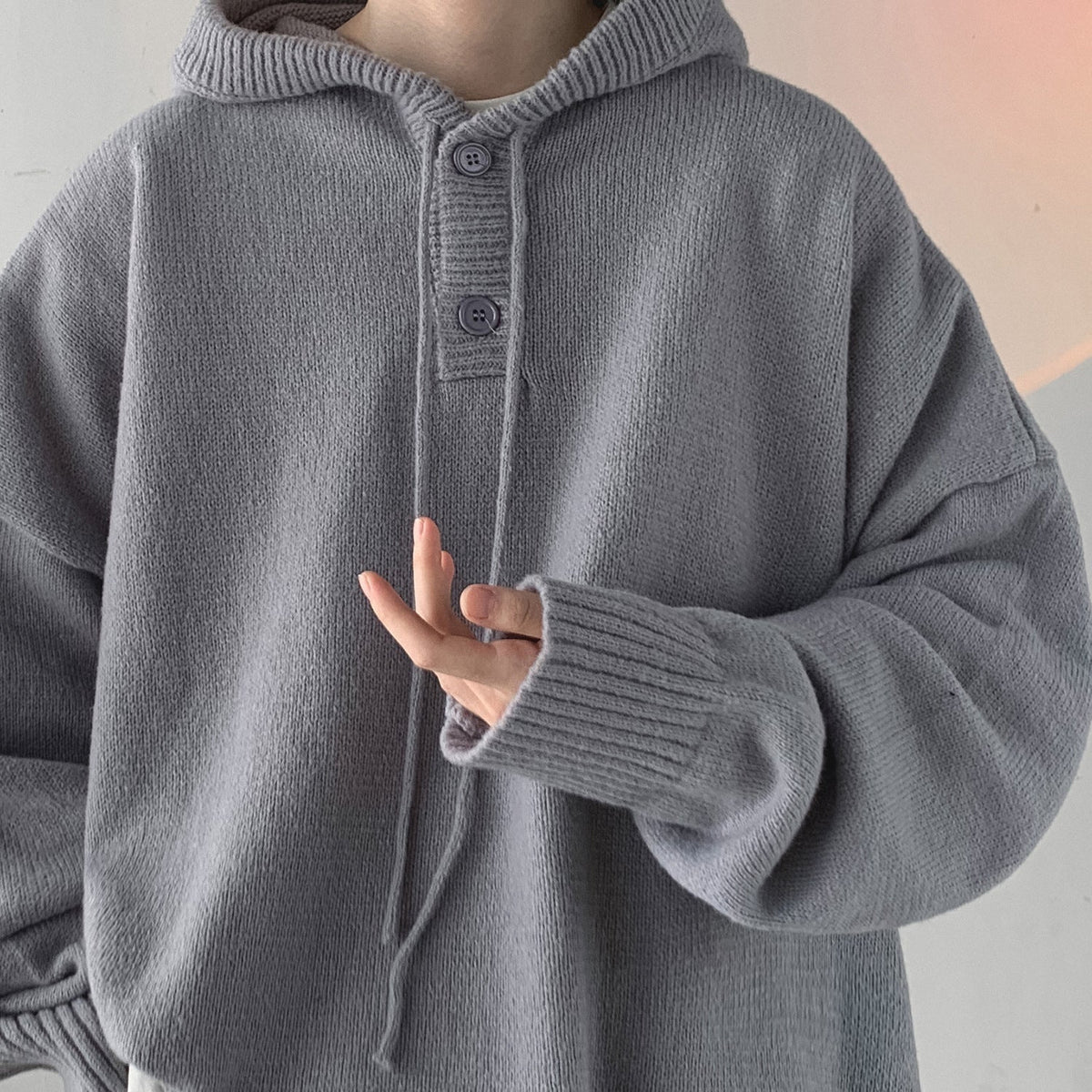 Sudadera de Punto Oversize con Capucha para Hombre