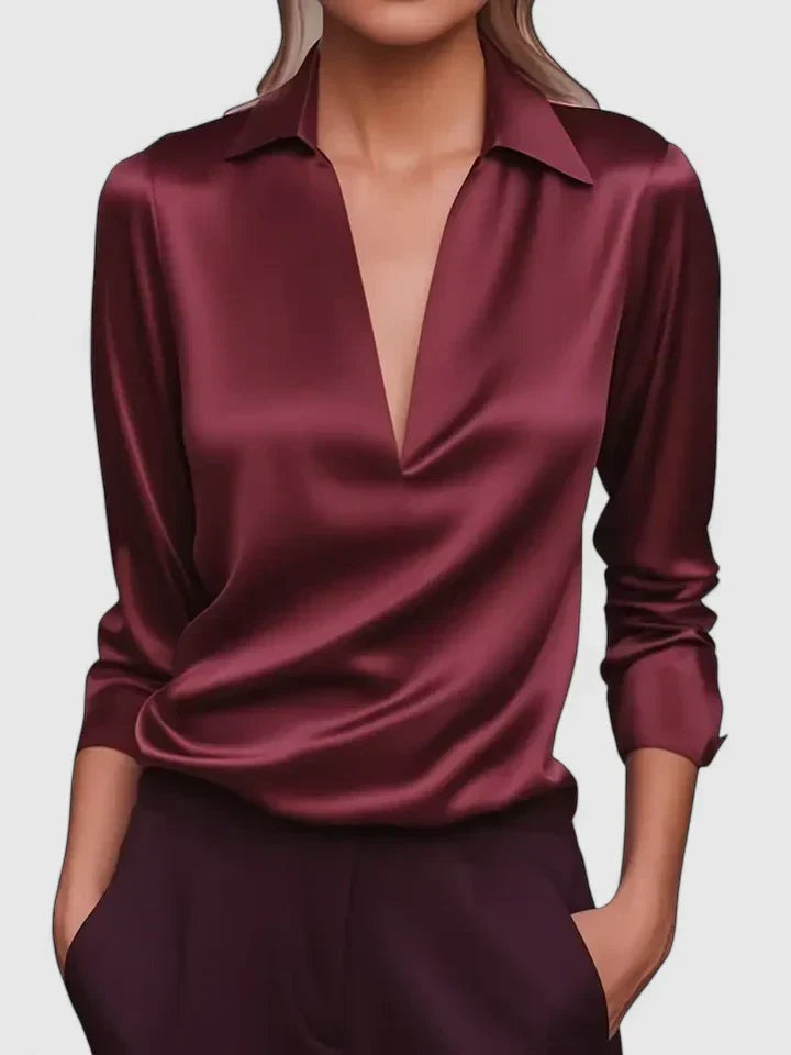 Marea Rosa | Blusa de Manga Larga con Escote Drapeado Mujer