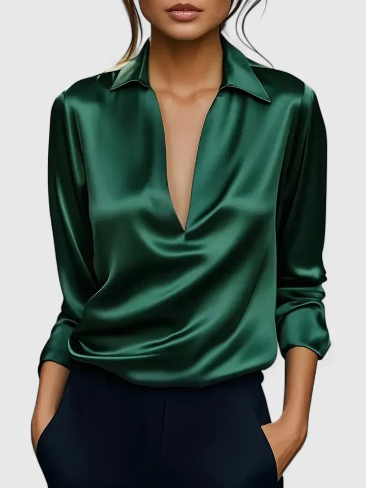 Marea Rosa | Blusa de Manga Larga con Escote Drapeado Mujer