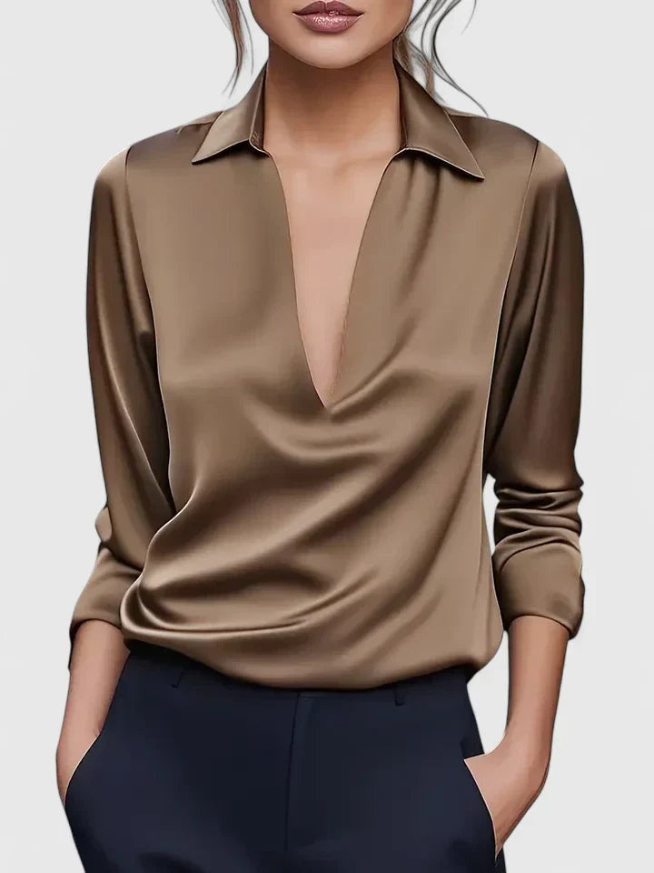 Marea Rosa | Blusa de Manga Larga con Escote Drapeado Mujer
