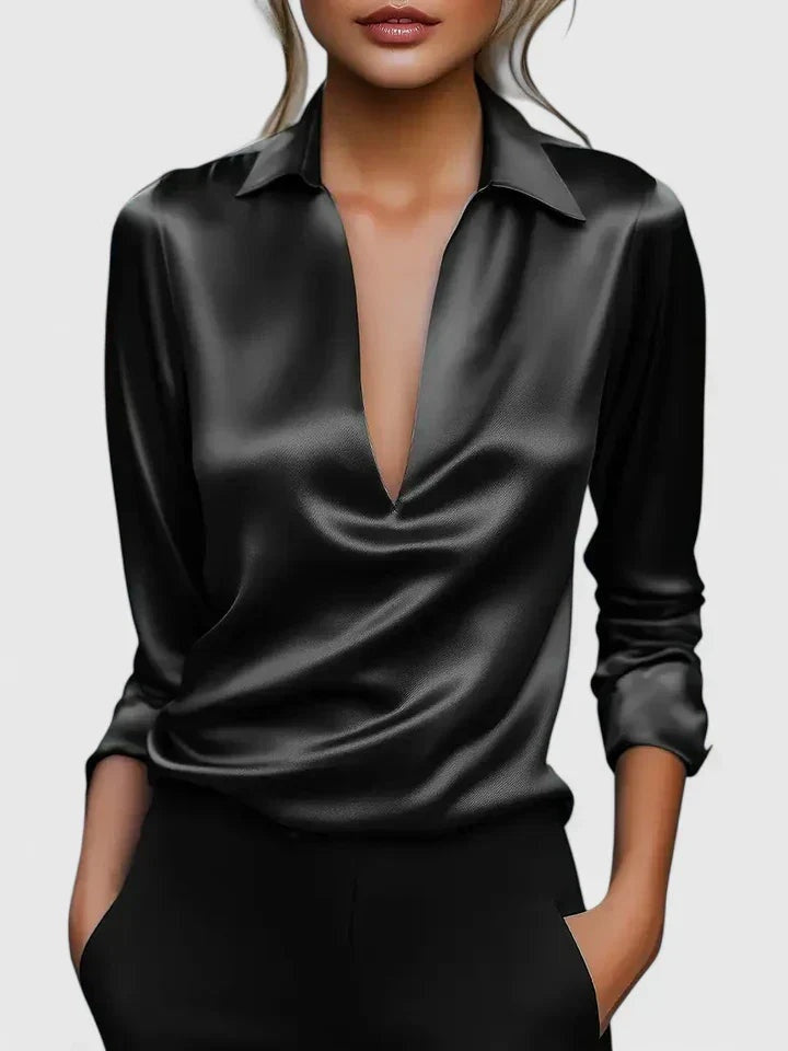 Marea Rosa | Blusa de Manga Larga con Escote Drapeado Mujer