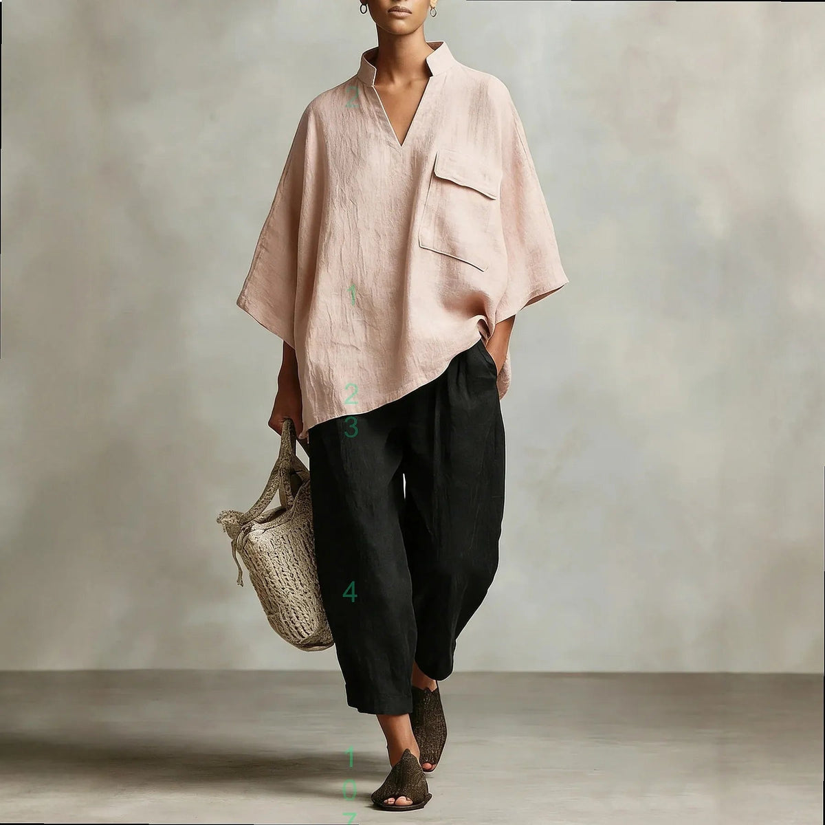Poncho Elegante | Conjunto Poncho de Lino Mujer Dos Piezas Escote V