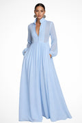 Vestido Largo de Novia Sencillo de Gasa con Manga Larga