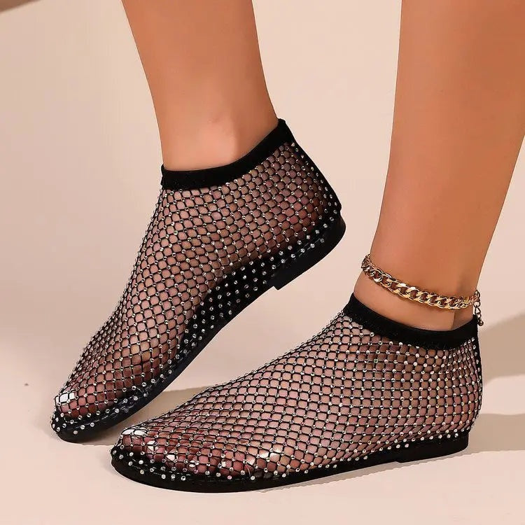 Zapatos Planos de Malla con Strass y Correa en el Empeine para Mujer