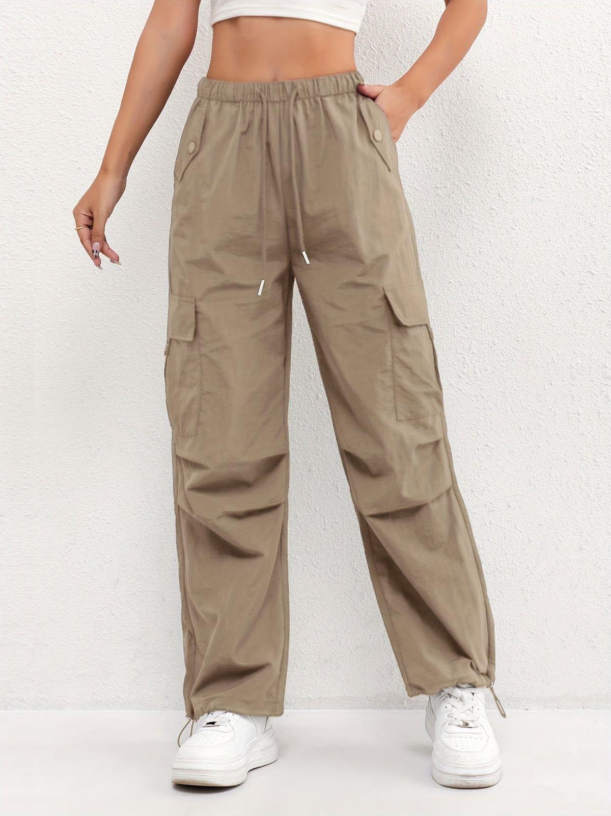 Pantalones Cargo Mujer Cintura Elástica Bajos Ajustables