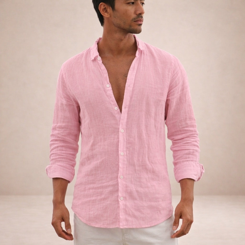 Mao Suave | Camisa de Lino de Manga Larga Hombre Cuello Mao