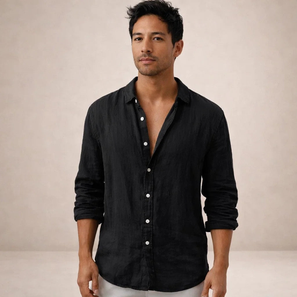 Mao Suave | Camisa de Lino de Manga Larga Hombre Cuello Mao