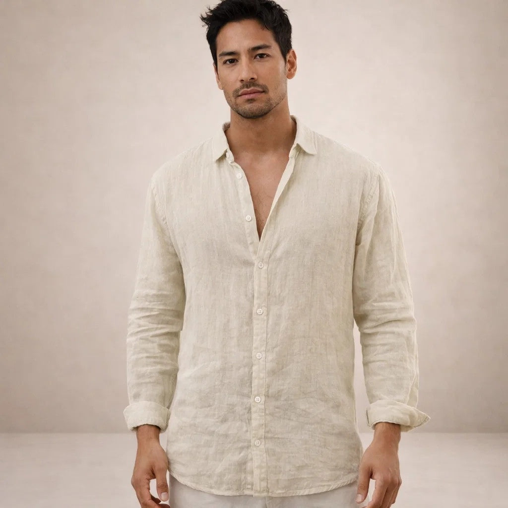 Mao Suave | Camisa de Lino de Manga Larga Hombre Cuello Mao