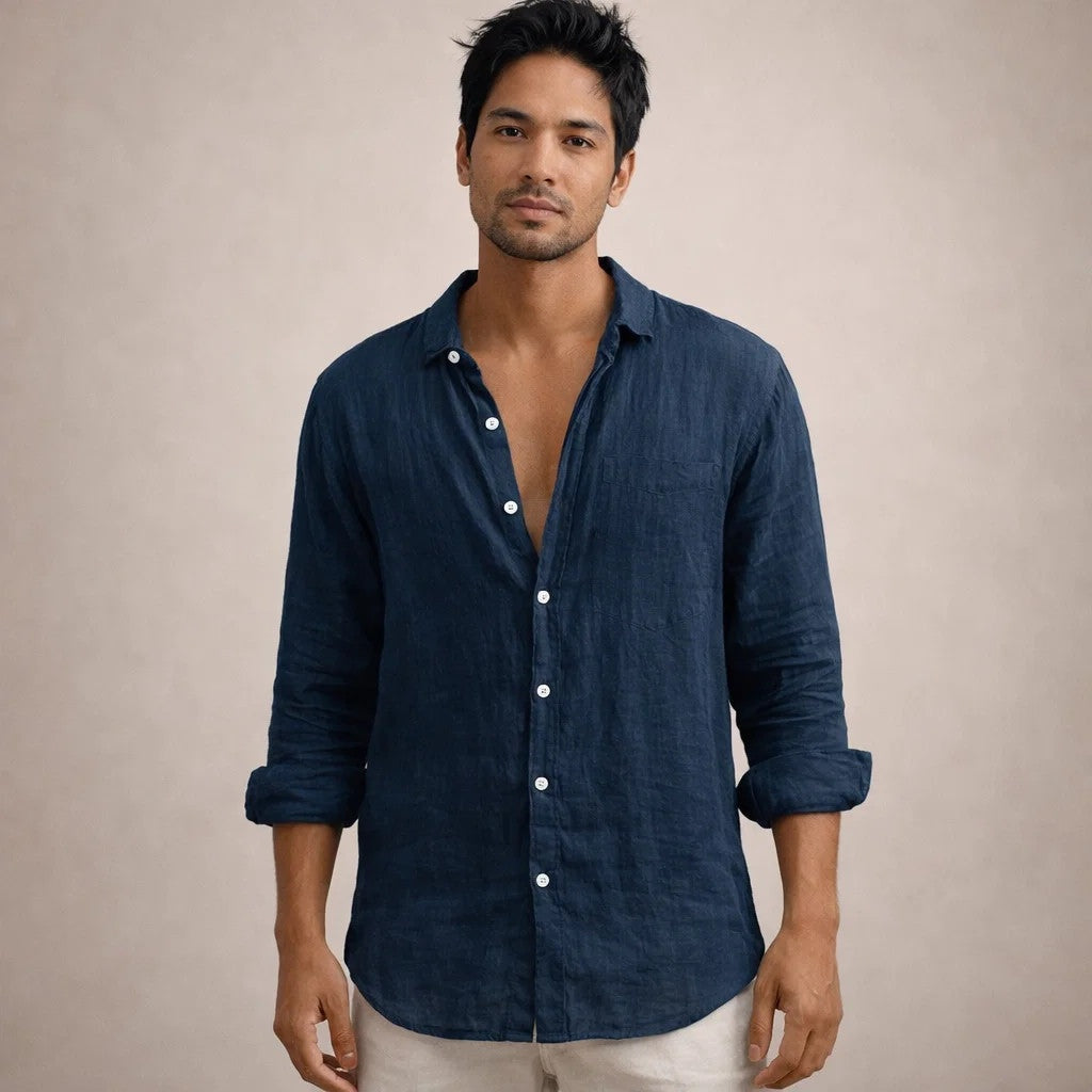 Mao Suave | Camisa de Lino de Manga Larga Hombre Cuello Mao