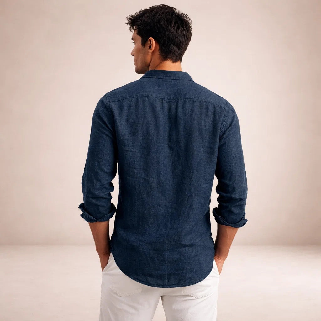 Mao Suave | Camisa de Lino de Manga Larga Hombre Cuello Mao