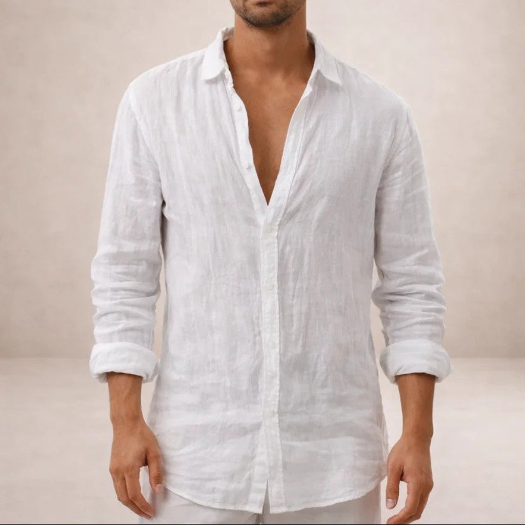 Mao Suave | Camisa de Lino de Manga Larga Hombre Cuello Mao