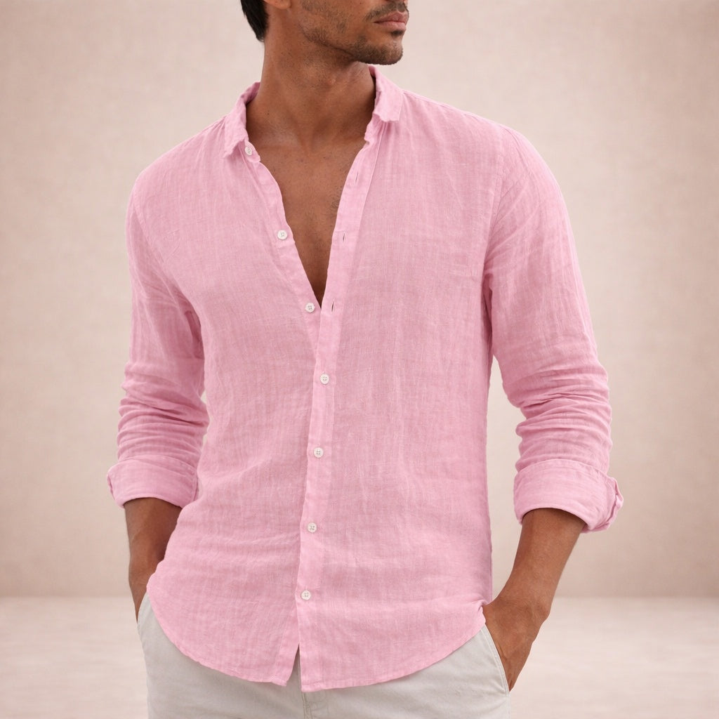 Mao Suave | Camisa de Lino de Manga Larga Hombre Cuello Mao