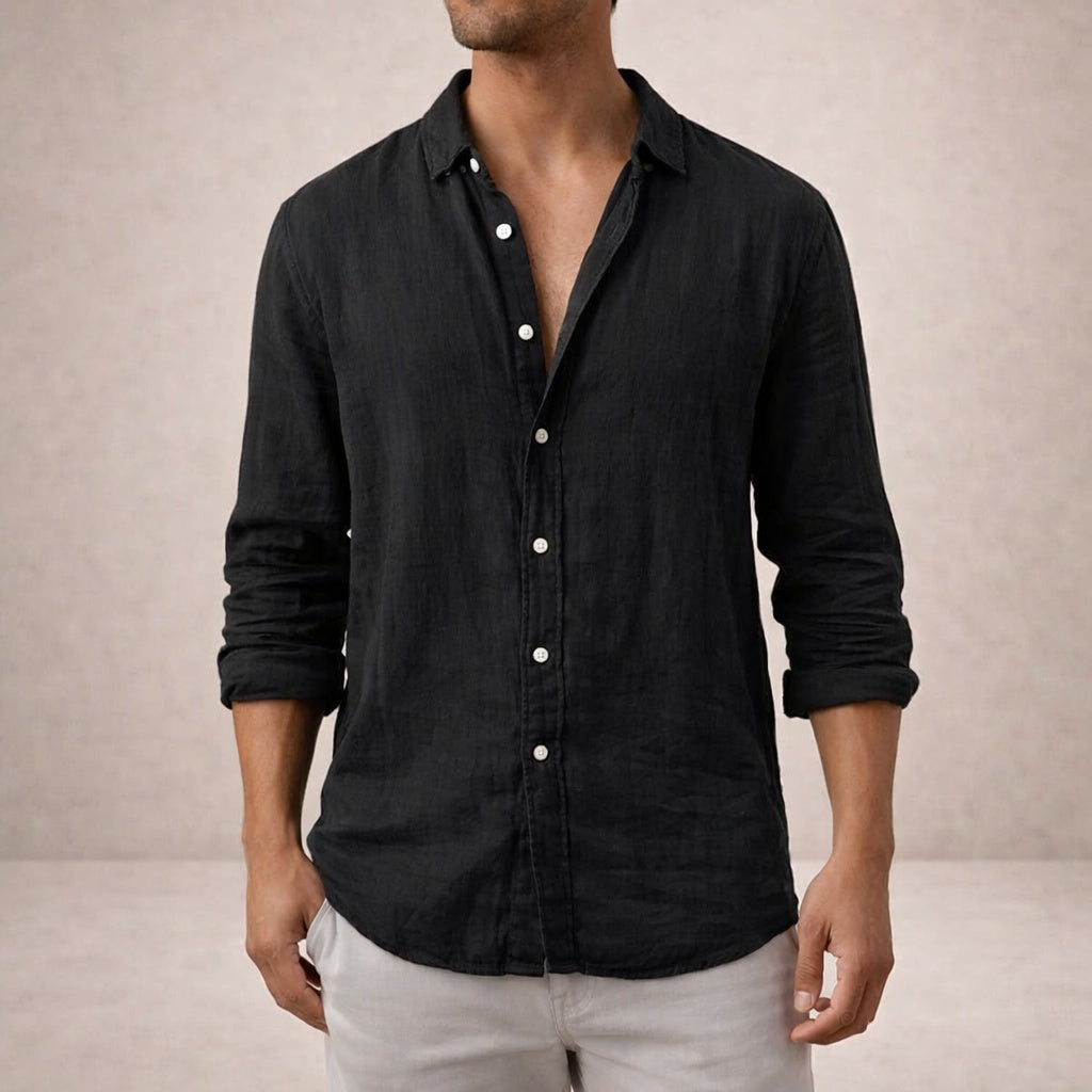 Mao Suave | Camisa de Lino de Manga Larga Hombre Cuello Mao