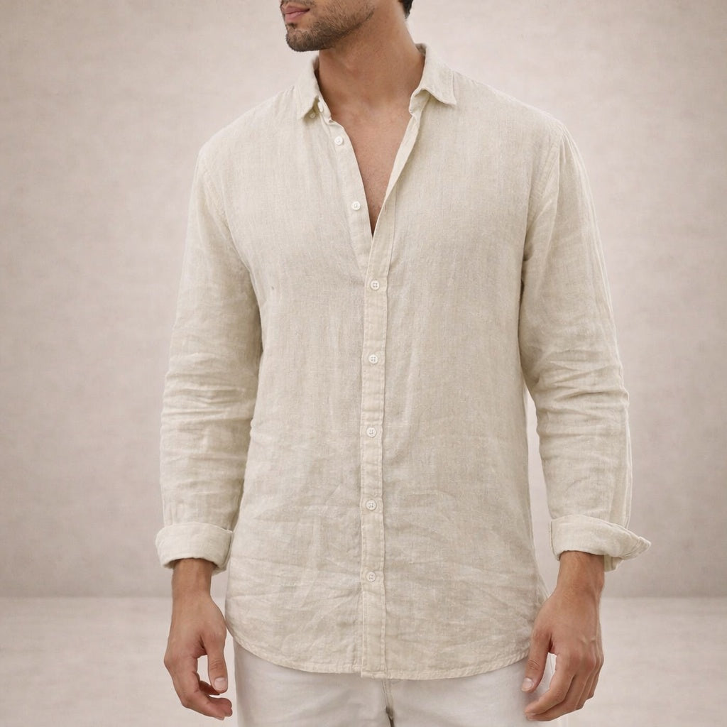 Mao Suave | Camisa de Lino de Manga Larga Hombre Cuello Mao