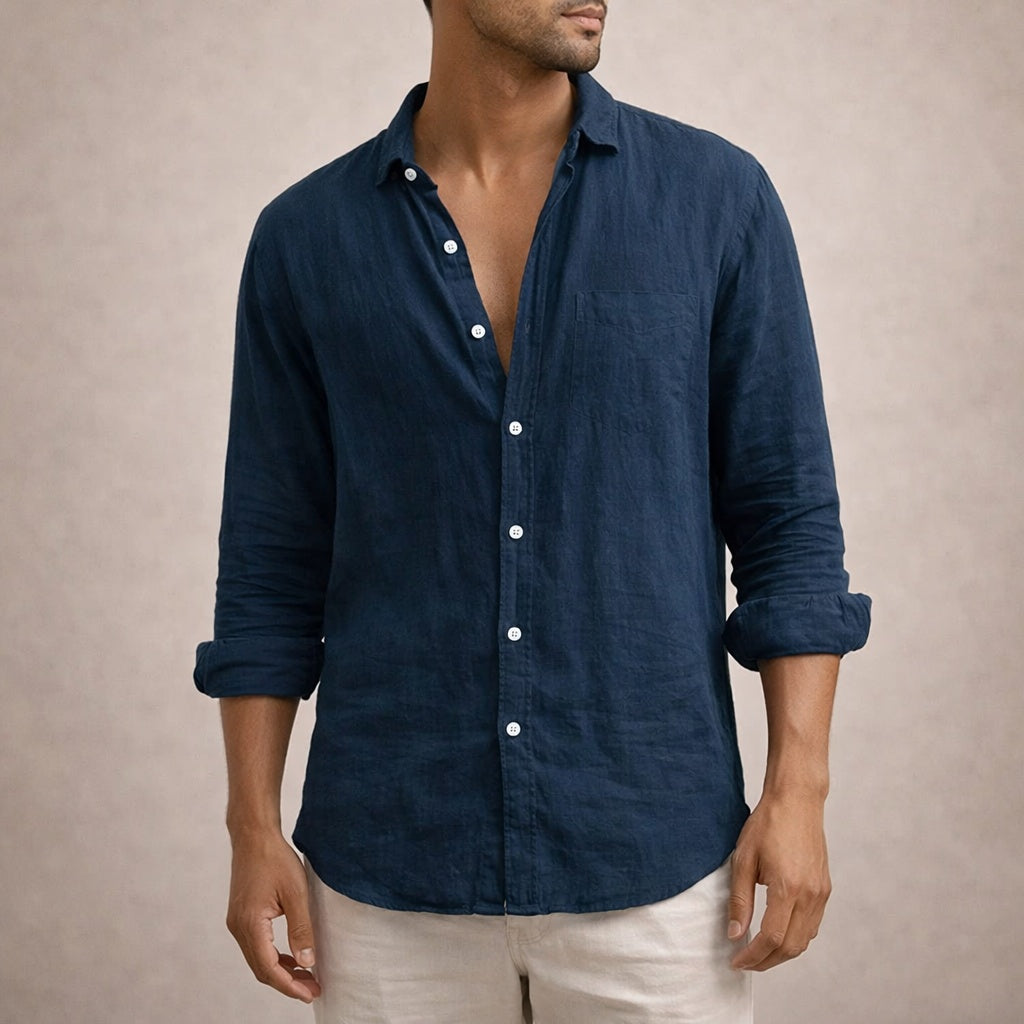 Mao Suave | Camisa de Lino de Manga Larga Hombre Cuello Mao