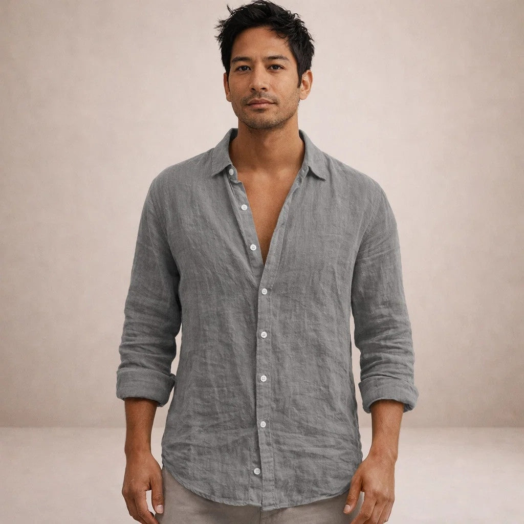 Mao Suave | Camisa de Lino de Manga Larga Hombre Cuello Mao