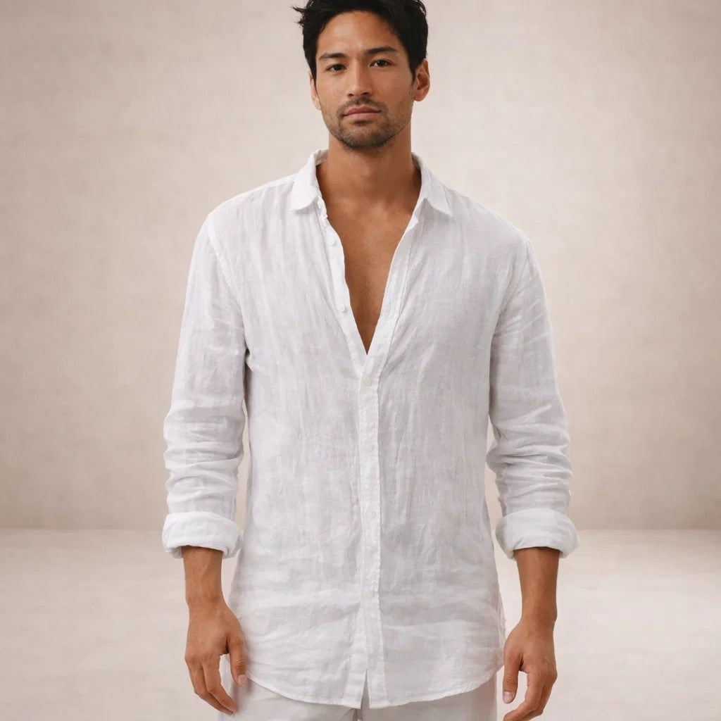 Mao Suave | Camisa de Lino de Manga Larga Hombre Cuello Mao