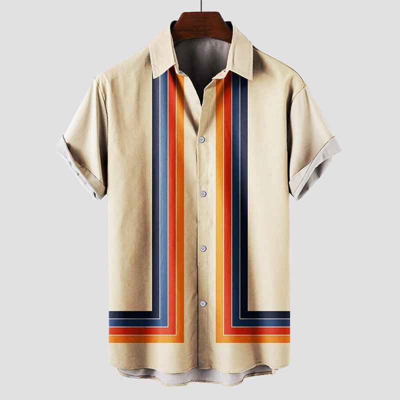 Retro Rayas | Camisa Estampada de Manga Corta Hombre Retro Rayas