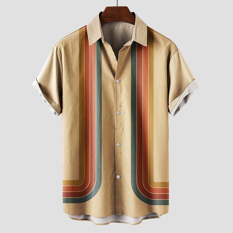 Retro Rayas | Camisa Estampada de Manga Corta Hombre Retro Rayas