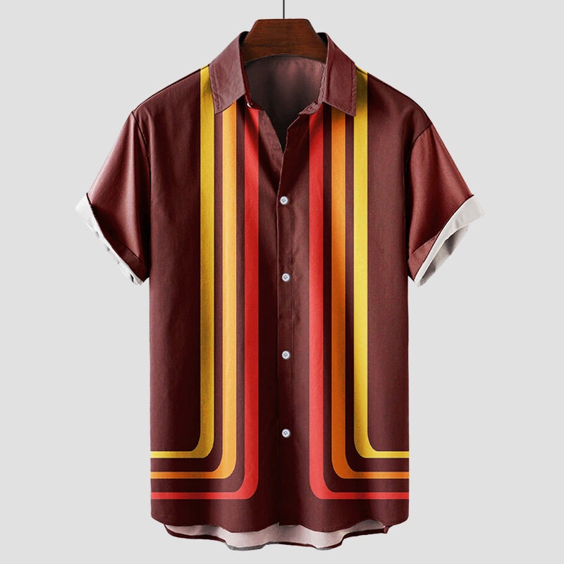 Retro Rayas | Camisa Estampada de Manga Corta Hombre Retro Rayas