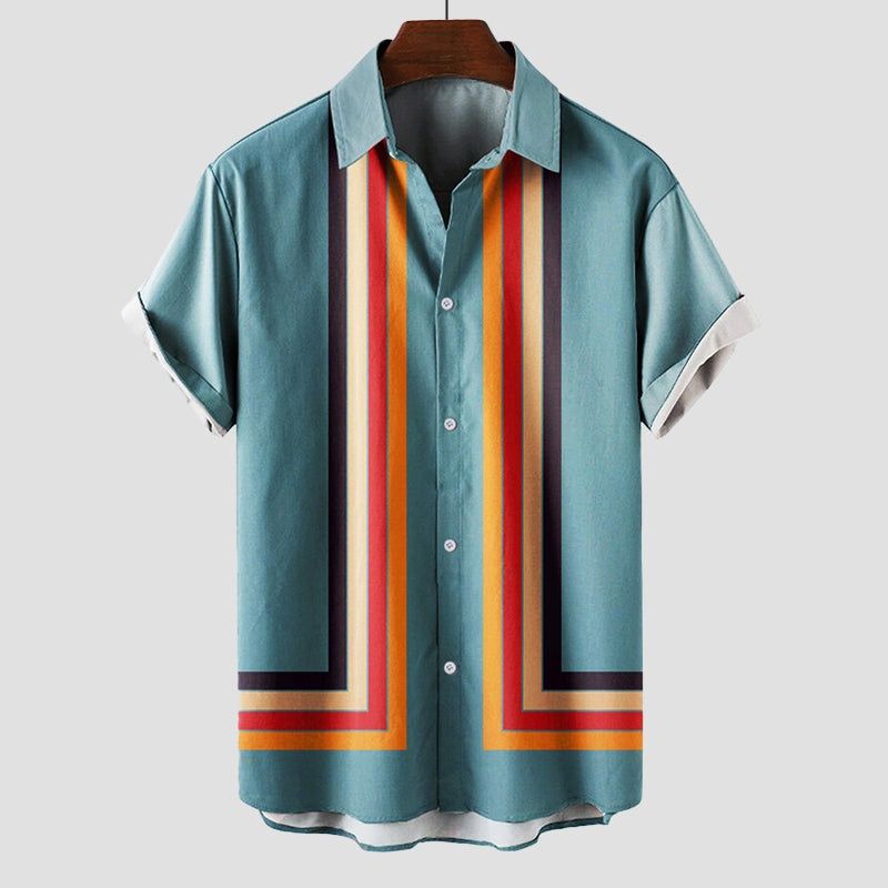 Retro Rayas | Camisa Estampada de Manga Corta Hombre Retro Rayas