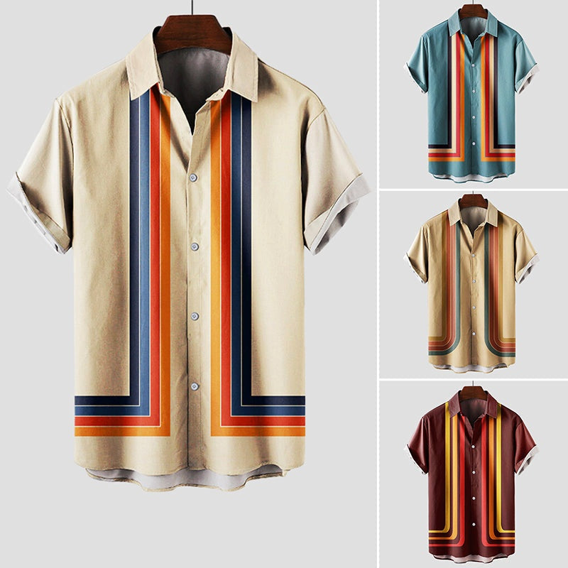 Retro Rayas | Camisa Estampada de Manga Corta Hombre Retro Rayas