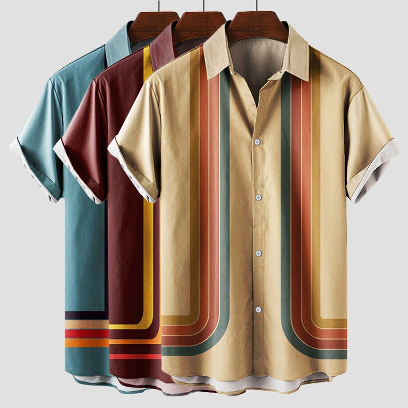 Retro Rayas | Camisa Estampada de Manga Corta Hombre Retro Rayas
