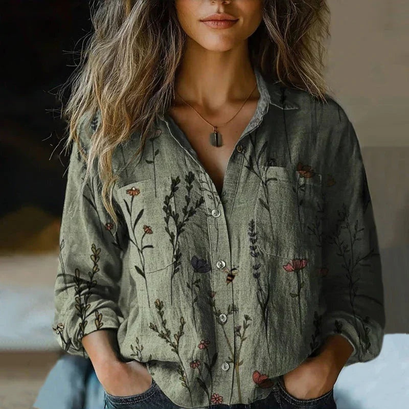 Paisley Real | Camisa de Manga Larga Estampada Mujer Botones Cuello Solapa