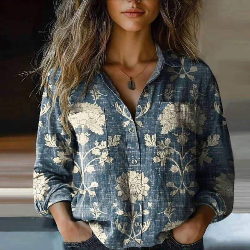 Paisley Real | Camisa de Manga Larga Estampada Mujer Botones Cuello Solapa