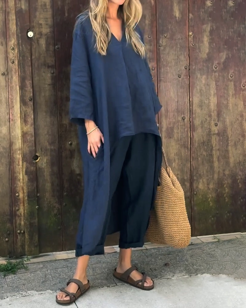 Casual Lino | Conjunto de Lino Casual Mujer Pantalón y Blusa