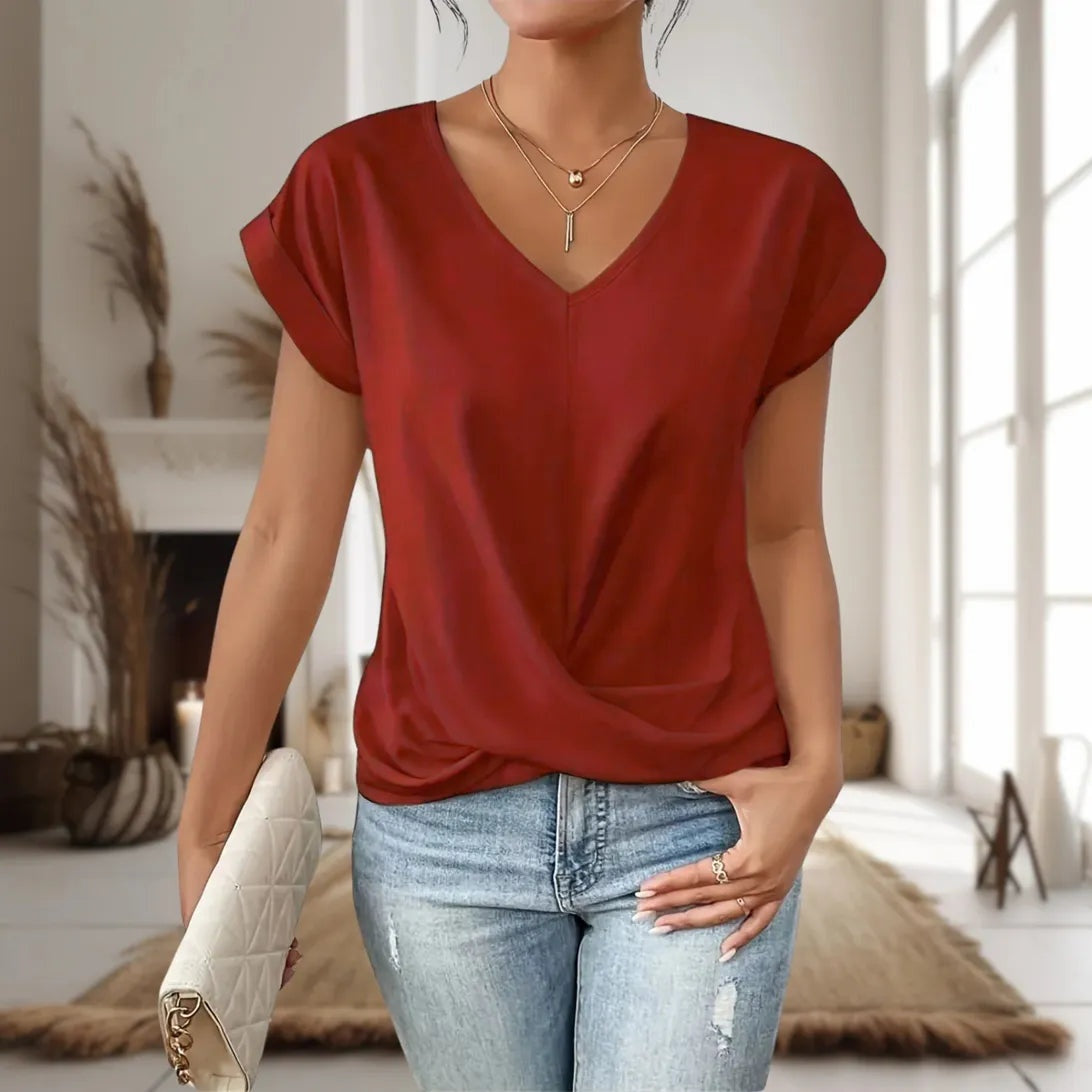 Cruzada Urbana | Blusa de Manga Corta Mujer Cuello en V Dobladillo Cruzado