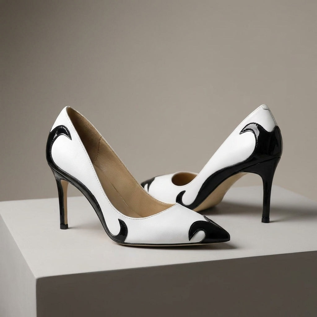 Zapatos de Tacón Stiletto Bicolor Punta Fina para Mujer