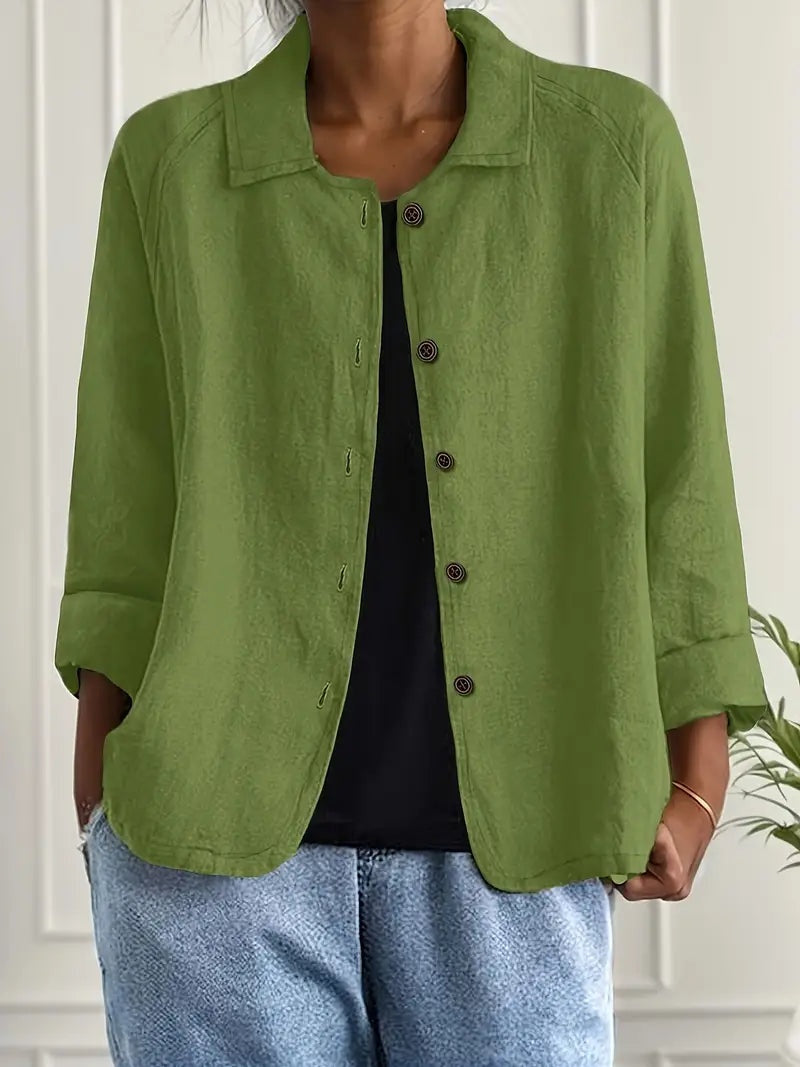 Chaqueta de Lino con Botones Manga Larga para Mujer
