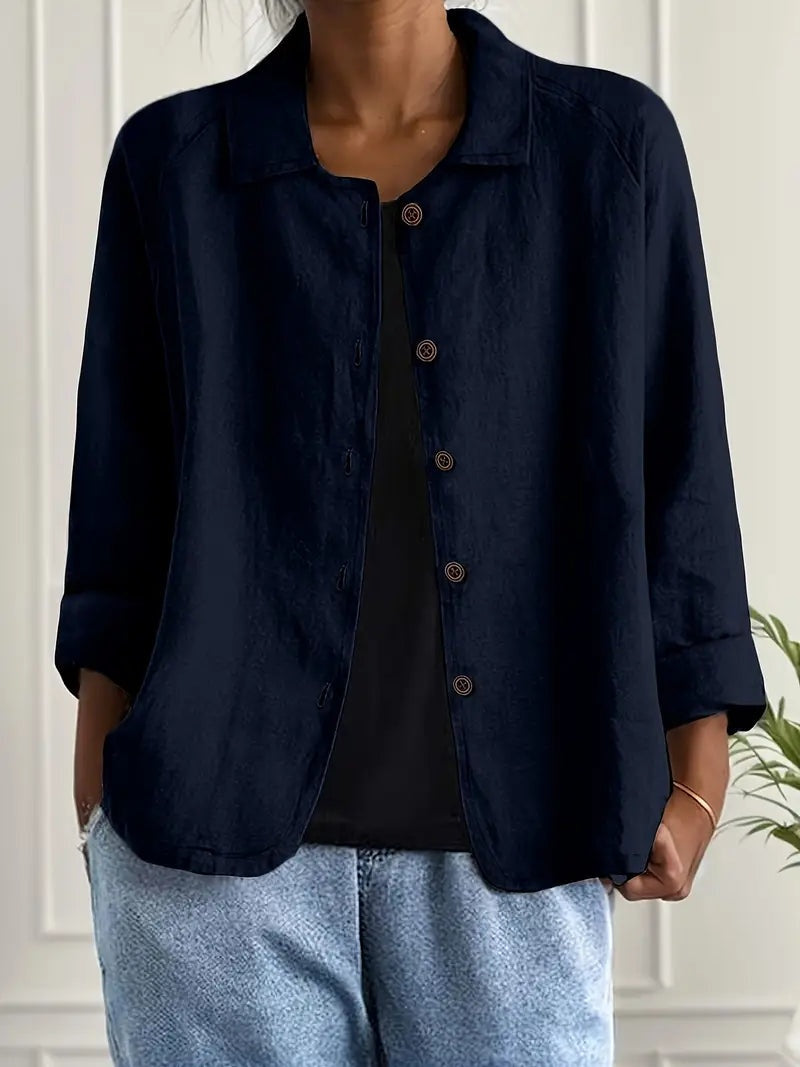 Chaqueta de Lino con Botones Manga Larga para Mujer