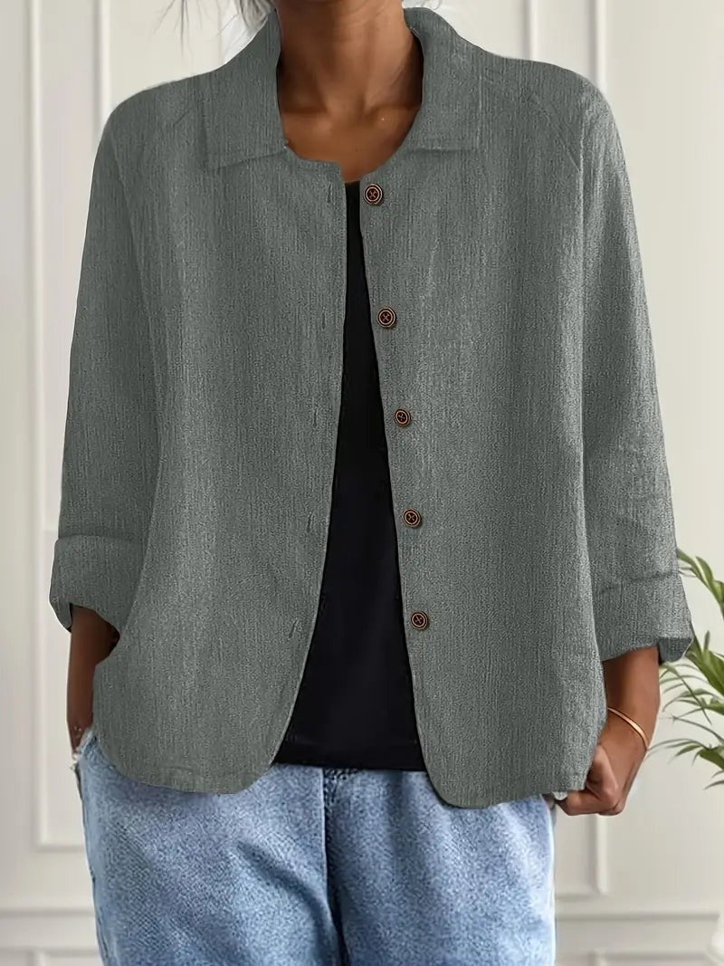 Chaqueta de Lino con Botones Manga Larga para Mujer