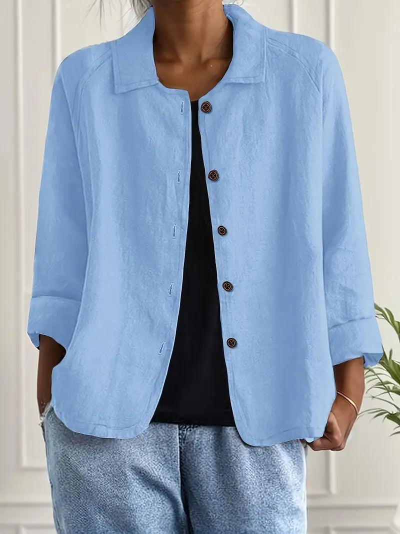 Chaqueta de Lino con Botones Manga Larga para Mujer