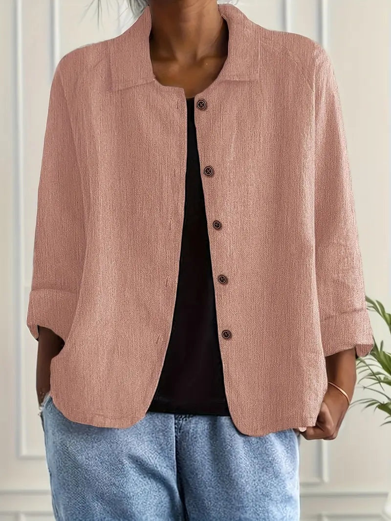 Chaqueta de Lino con Botones Manga Larga