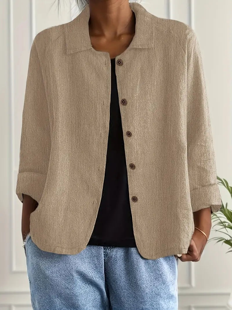 Chaqueta de Lino con Botones Manga Larga para Mujer