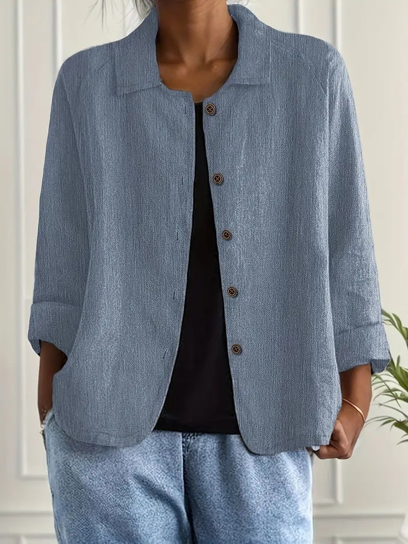 Chaqueta de Lino con Botones Manga Larga para Mujer