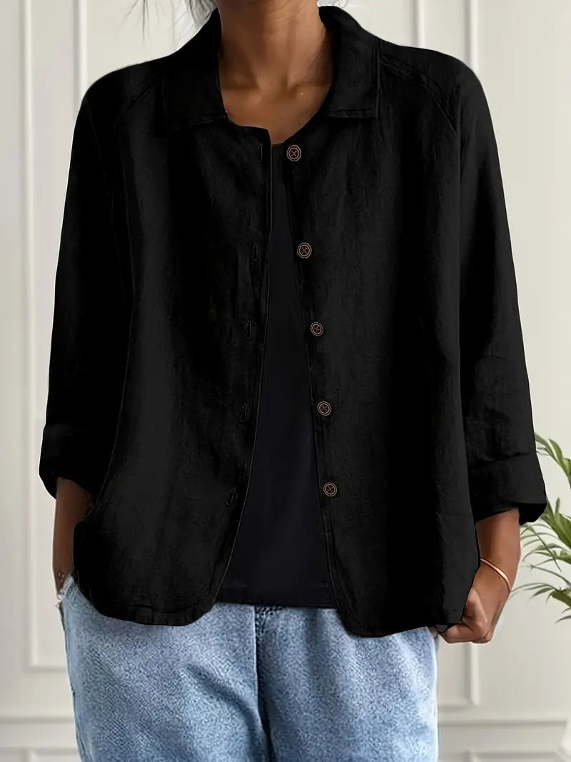 Chaqueta de Lino con Botones Manga Larga