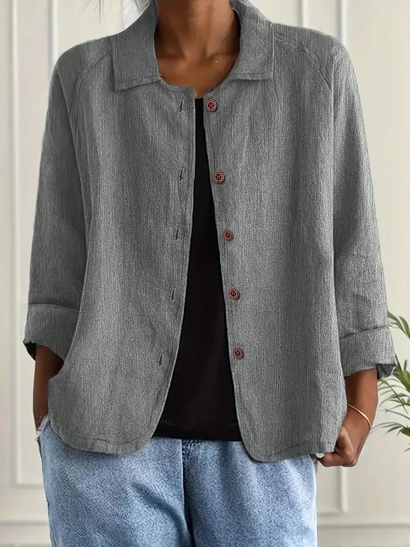 Chaqueta de Lino con Botones Manga Larga