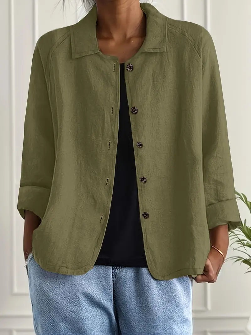 Chaqueta de Lino con Botones Manga Larga para Mujer