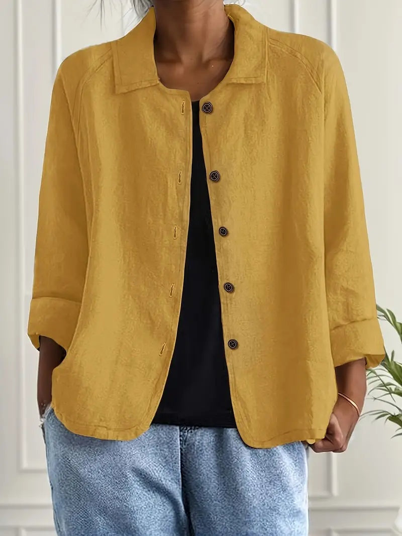 Chaqueta de Lino con Botones Manga Larga para Mujer