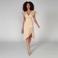 Vestido de Invitada Otoño con Volantes Escote Asimétrico