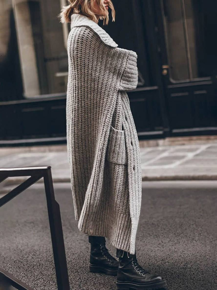 Eva | Cárdigan Largo Oversize de Punto Grueso Mujer Solapas