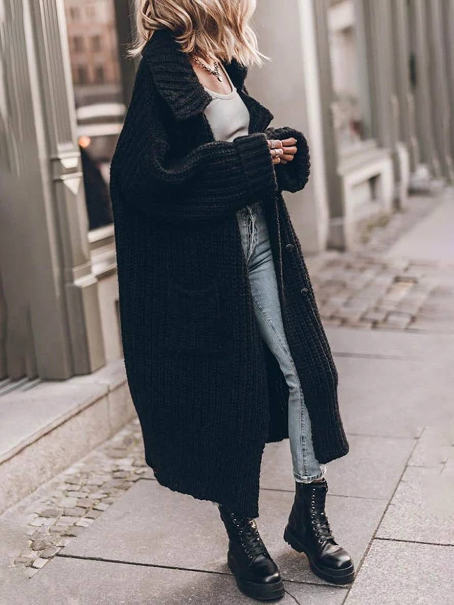 Eva | Cárdigan Largo Oversize de Punto Grueso Mujer Solapas